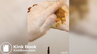 japanese girl put hand in pooped plastic glove 2