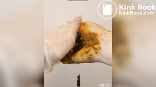 japanese girl put hand in pooped plastic glove 2