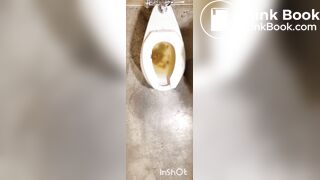 Two women shitting in public toilet