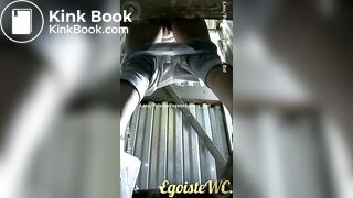 Scat voyeur in an outside toilet