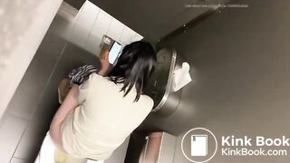 Brunette plops in public toilet