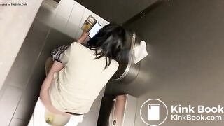 Brunette plops in public toilet
