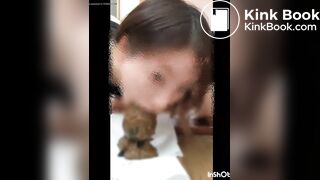 Japanese slave licks shit from plug