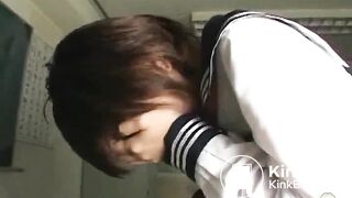 asian girl diarrhea's her panties in a classroom