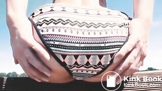 Close up ass shitting on the bench