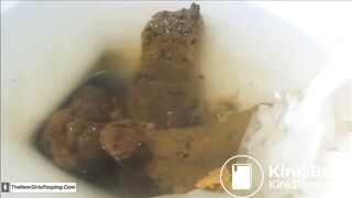 Hairy pussy girl pooping in the toilet