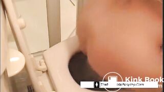 Blonde girl farting and diarrhea on toilet