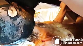 Enjoying poop covered cock in her pussy