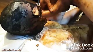 Enjoying poop covered cock in her pussy