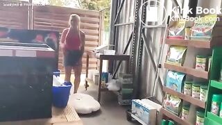 Busty milf shit in the store