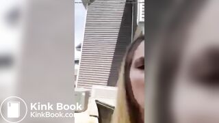 crazy bitch shits in her front yard in public view