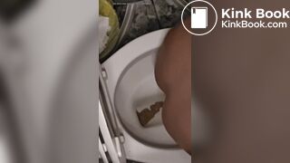 Girl pooping on toilet and reuses toilet paper