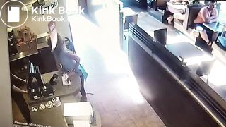 Woman in bar shits and throws it