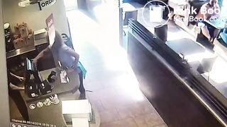 Woman in bar shits and throws it