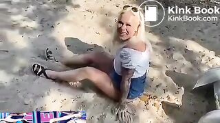 Dirty blonde shitting in public