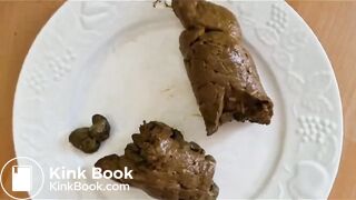 Woman in the nude, extremely thick feces and pee.