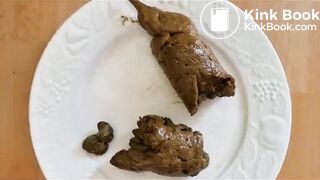 Woman in the nude, extremely thick feces and pee.