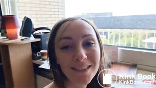 Woman in the nude, extremely thick feces and pee.