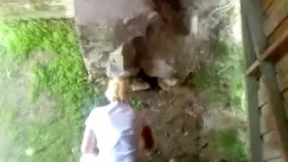 girl busted poop outside