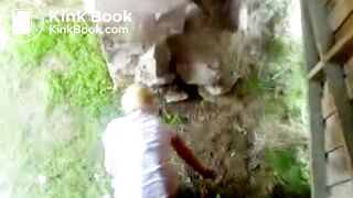 girl busted poop outside