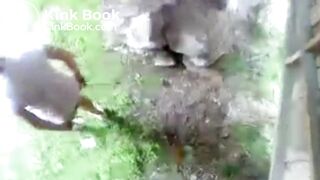 girl busted poop outside