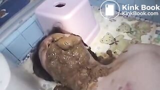 Jap girl drops a monster soft poop in his mouth