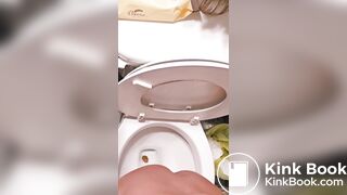 Girl poops a lot on toilet