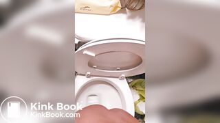 Girl poops a lot on toilet