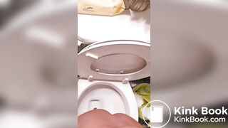 Girl poops a lot on toilet