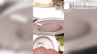 Girl poops a lot on toilet