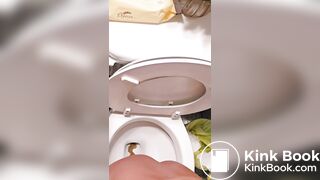 Girl poops a lot on toilet