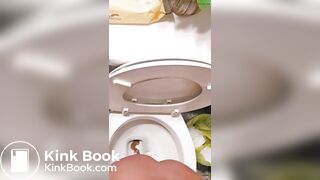 Girl poops a lot on toilet