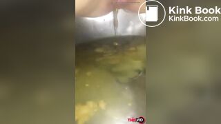 Naughty girl has diarrhea in sink