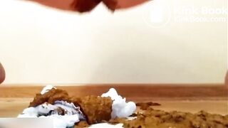 Mushy shit in white lace panties