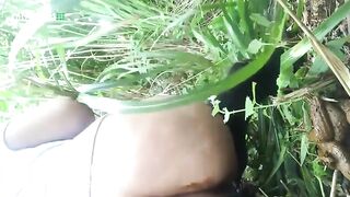 Her poo in the woods..