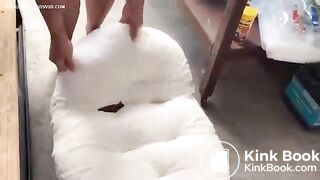 Cheeky milf blonde pooping in a store