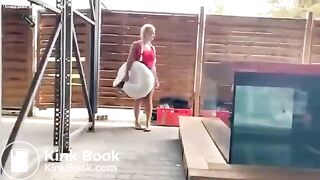 Cheeky milf blonde pooping in a store
