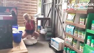 Cheeky milf blonde pooping in a store