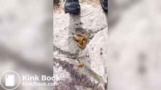 Girl outdoor pooping