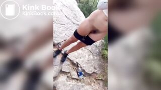 Girl outdoor pooping