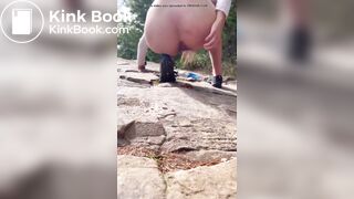Girl outdoor pooping