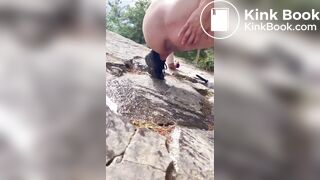 Girl outdoor pooping
