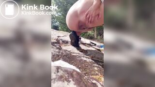 Girl outdoor pooping