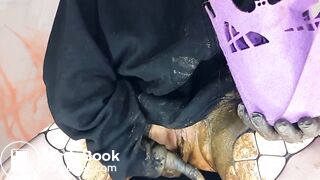 Masked Girl Shits and Smear on her Pussy