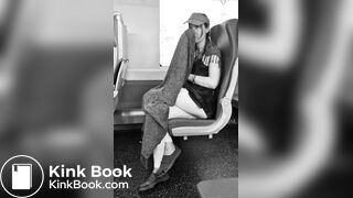 girl messes leggings on bus