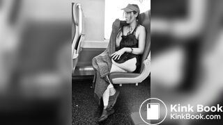 girl messes leggings on bus