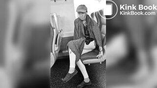 girl messes leggings on bus