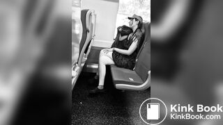 girl messes leggings on bus