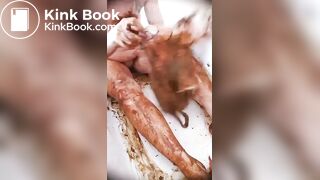 Messy swimsuit scat play..