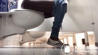 Ebony girl pooping and farting on public toilet